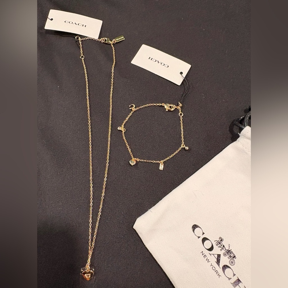 Coach Gold Necklace and Bracelet Set